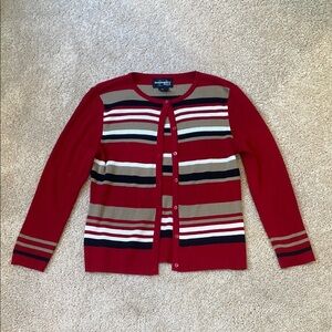 Red and Cream Cardigan Striped Long Sleeve